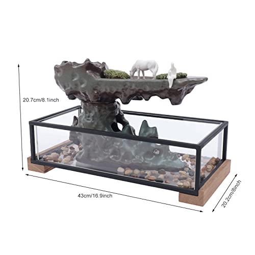 Tabletop Water Fountains Indoor Waterfall Fountain Desktop Water Ornament with Rockery, Aquariums and Stones for Office Home Decor, 16.9x8x8.1 in