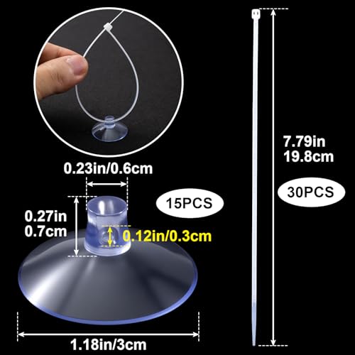 PAGOW 15 Pcs 3cm Aquarium Suction Cups with 30pcs Zip Ties, Suction Cup for Fish Tank Plants Binding Moss Shrimp Nest Landscape Fixation, Utility Sucker Pad Without Hooks for Kitchen Hanging - color: Clear (Set of 45), size: 1.18 inch
