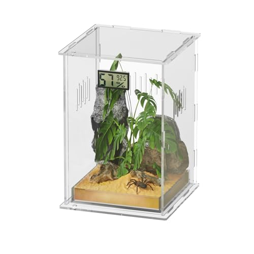 Reptile Terrariums with Temperature Hygrometer, 5.9"x5.9"x9.8" Acrylic Breeding Box Terrarium Cage Tank for Small Reptile Insect Home Office (Arboreal) - size: Arboreal--M (Tray)