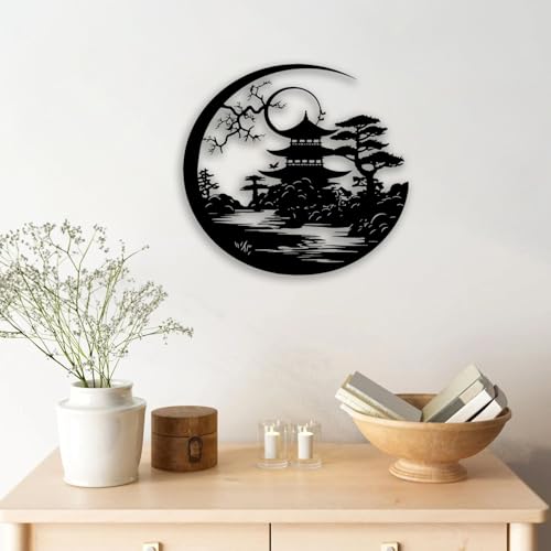 Torii Gate Metal Wall Decor - Japanese Scenery Room Decor Wall Art Home Decor for Living Room, Bedroom, Dining Room, Bathroom, Office, Patio (Black)