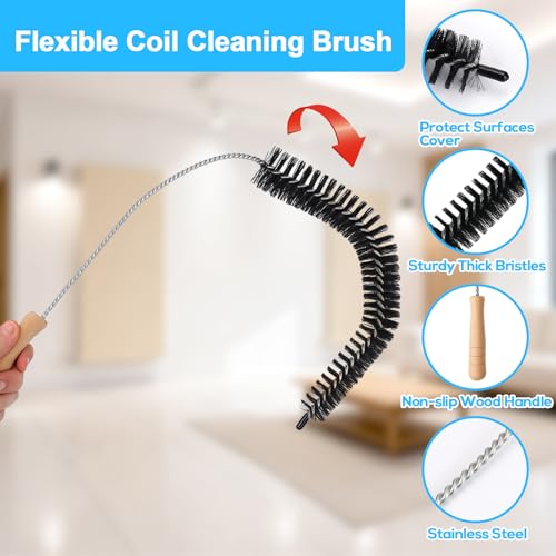 XANGNIER Refrigerator Coil Cleaning Brush Kit,5 Pack Fridge Coil Cleaner Tools Accessories,Sewer Drain Cleaner Brush for Toilet,Sink, Dryer Vent,Pipe,Shower,Appliance,Long Flexible Drain Brush - size: 5 pcs