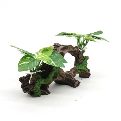 Fish Tank Decorations Artifical Driftwood Cave Aquarium Decor Ornaments Silk Aquarium Plants for Betta Fish Tank Accessories