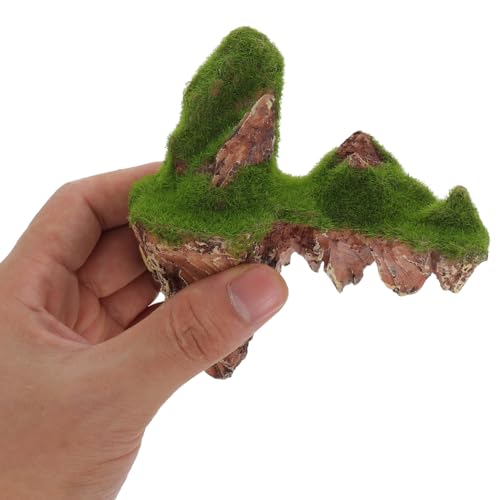 POPETPOP Floating Aquarium Rock Decorations, Set of 2 Suspended Moss Stones for Fish Tank, Avatar Style Floating Island Mountain, Yellow Ethereal Landscape Decor with Suction Cups