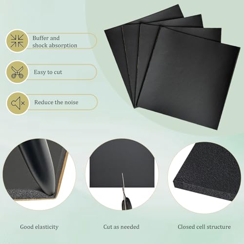 4 Pieces Adhesive Foam Padding 1/8 in Thick X 6 in X 6 in, Anti Vibration Pads, Closed Cell Foam Pads for Anti-Slip, Shock Absorption - size: 6in X 6in X 1/8in, style: With adhesive,Foam