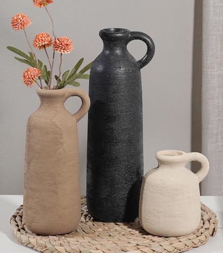 Ceramic Vase Set, 3Pcs Flower Vases for Modern Boho Farmhouse Decor, Decorative Vases for Pampas Grass & Dried Flowers, Distressed Finish - color: F
