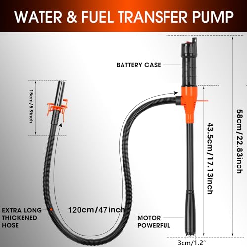 Portable Transfer Pump Battery Operated Electric Siphon Pump for Gas, Fuel, Diesel, Water Transfer 2.4 GPM Flow Oil Extractor, 47" Hose-Easy to Use Hand Fuel Pump, Multi-Use Siphon Transfer Pump - size: 1 Pack Orange Black
