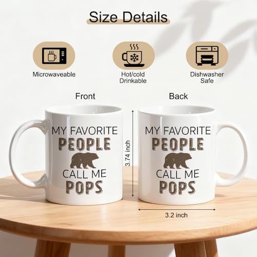 My Favorite People Call Me Pops Coffee Mug, Brown Bear Ceramic Mug For Dad, Bear Theme Drinking Cup For Men, Birthday Thank You Gifts for Daddy, Christmas Retirement Gifts For Family Grandpa - color: White09