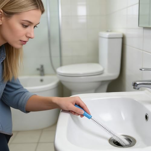 Flexible Drain Cleaning Brush Set, Long Pipe Cleaner for Kitchen Sink, Shower, Tub Hair Clogs, White, 4 Pack