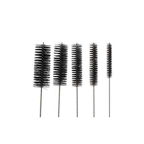 10" Lab Tube Cleaning Brush Set (5-Pack Large) - Flexible Stainless Steel Handles & Heavy Duty Nylon Bristles for Test Tubes, Bottles, Pipes, and Detailing, Black - color: Black, size: Large 5 Pack (8mm 12mm 16mm 20mm 24 mm)