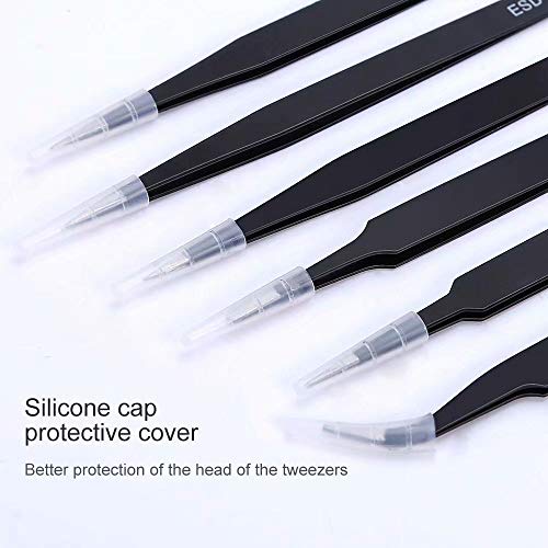 6PCS Precision Tweezers Set, Upgraded Anti-Static Stainless Steel Curved of Tweezers, for Electronics, Laboratory Work, Jewelry-Making, Craft, Soldering, etc, by kaverme. - style: 6pcs