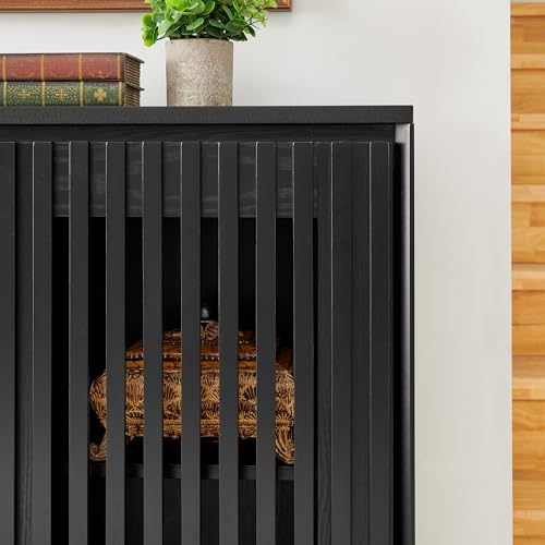 LKTART Mid Century Modern Entryway Cabinet, Narrow Small Sideboard Buffet Storage Cabinet with Arched Doors,TV Media Console Cabinet for Living Room,Kitchen,Home Bar,Black - color: B- Black, size: 1 Piece