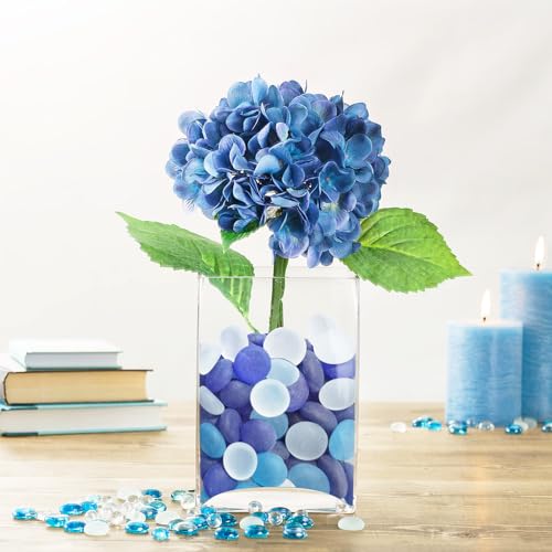 QYGL Sea Glass Gems - 0.9 Lb Blue Mix Frosted Flat Glass Marbles, Flat Gems Decorative Stones for Vase Fillers, Aquarium Rocks, Floral Supplies, Table Scatter, Craft Mosaics, and DIY Ornaments - color: Cobalt Blue, Aquamarine, White