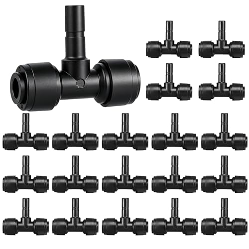 20 Pack 1/4" Push to Connect Fittings Tee Connectors,Reptile Mister System 1/4" Quick Connect Fittings,Reptile Mister Fittings for Aquarium,Vivarium,Irrigation System - size: 20 Pack 1/4" Tee