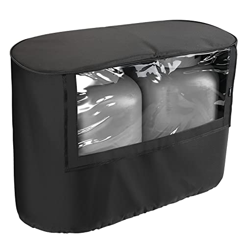 BougeRV Propane Tank Cover, Visible Valve, Fit Dual 20lb Tanks, Waterproof 600D Oxford Replacement Covers for Trailer/Camper, RV Parts Accessories (Black) - size: 20LB
