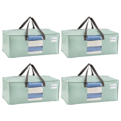 VENO 4 Pack Heavy Duty Moving Bags, Packing Bags with Clear Window, Alternative to Moving Boxes, Storage Bins for Clothes, Blankets, Comforters, College Dorm Essentials (Shiny Light Green, 4 Pack) - color: Shiny Light Green, size: 4 Pack