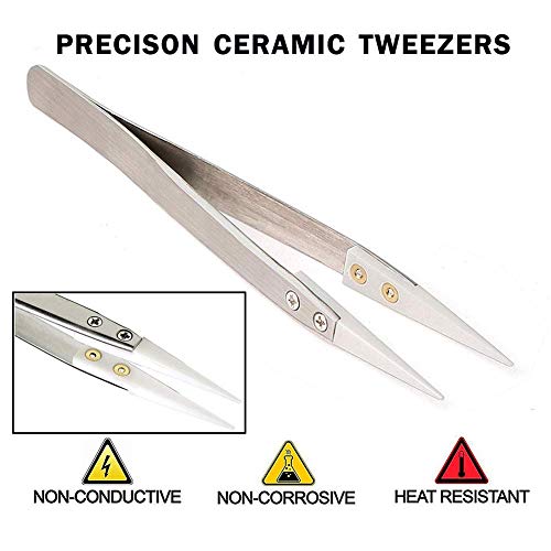 FLYINGSEA Stainless Steel Ceramic Tweezers, Antimagnetic, High Temperature Resistant, Non-Conductive, 3000 Degrees