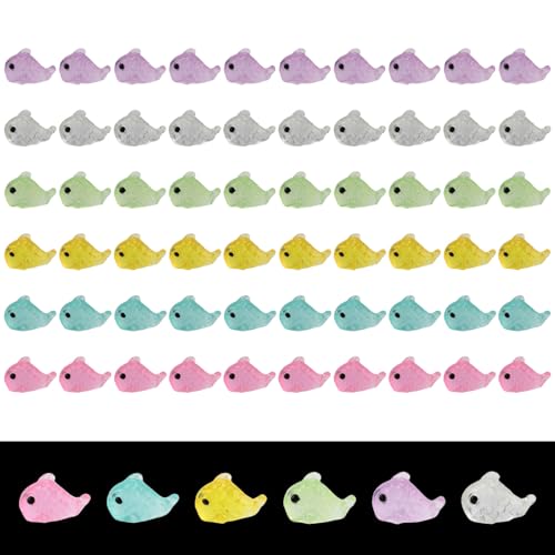 60Pcs Luminous Mini Resin Fish,Mini Resin Animals Figures,Miniature Glow in The Dark Ornament for Garden Landscape Aquarium Dollhouse Birthday Party Room Crafts DIY Decoration