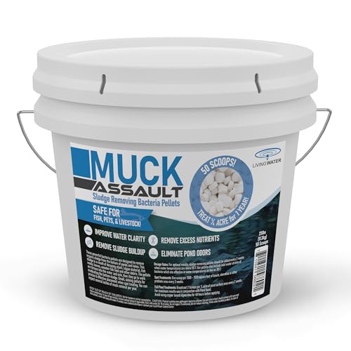 Muck Assault Sludge Remover Pellets - Natural Muck Digester with Beneficial Bacteria Enzymes to Clear Murky Water and Remove Pond Odor - Safe for Aquatic Life & Recreation (25 lbs.)