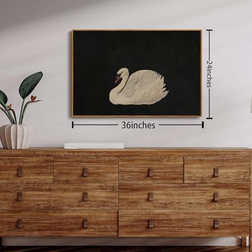 OIQArtOIQ Vintage Framed Wall Art Moody Grace Swan Canvas Art Prints Rustic Farmhouse Pictures Wall Decor Modern Cottagecore Paintings Artwork For Bedroom Kitchen Bathroom Office Living Room - color: Elegant Swan, size: 24x36 in