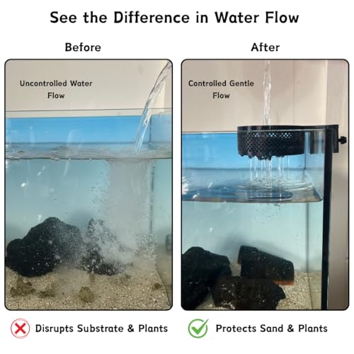 Aquarium Water Change Diffuser – Spill-Proof Water Changer for Rimless Fish Tanks, Protects Substrate, Plants & Decorations, Safe for Fish and Shrimp (Black, Medium)