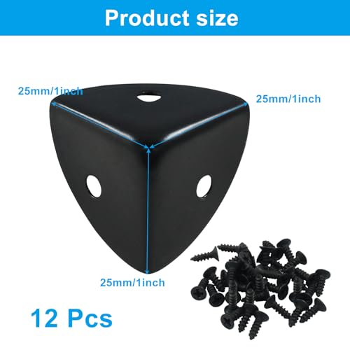 12 Pcs Metal Corner Protectors Black Edge Guard Furniture Edge Corner Cover Angle Corner Brackets with Mounting Screws for Box Table Cabinet(1"x1"x1") - size: Black,1 inch,12pcs