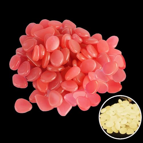 Glow in The Dark Rocks Pebbles - 200pcs Fish Tank Aquarium Decoration Stones Small Luminous Pebbles for Lawn Patio Garden Indoor Outdoor Vase Decor and DIY Ideas, Powered by Light or Solar, Pink - color: Pink, size: 200pcs