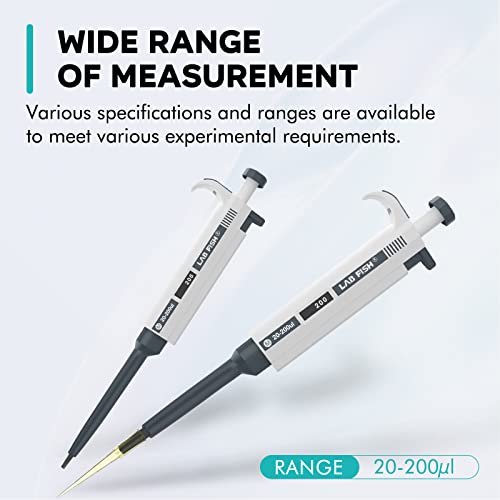 LAB FISH Laboratory Micropipette 20-200ul Capacity Range High Accurate Single Channel Pipettor Manual Adjustable Volume Pipettes Increment 1ul with 600pcs 200ul Pipette Tips Set - style: 20-200ul Set