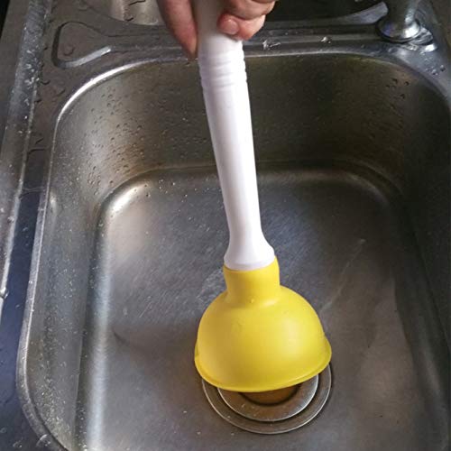 Drain Plunger, Small Hand Force Plumber Helper, Little 4 inch Cup Clog Remover, Tiny Rubber Unclogger in 9" Short Handle for Kitchen Sink, Bathroom Toilet, Shower Bath Tub (Green + Yellow)