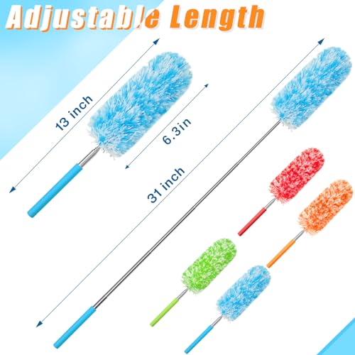 Tanlade 12 Pcs Microfiber Feather Duster for Cleaning 13-31 Inch Extendable Cobweb Dusters Ceiling Fan Duster Washable Bendable Tool for Office Car Window Furniture (Bright Color) - color: Bright Color