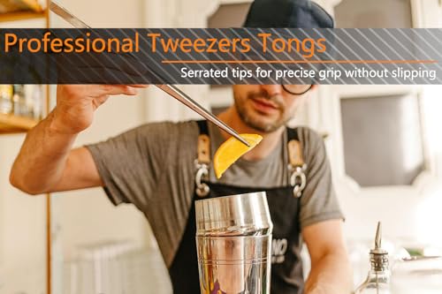 JETKONG 6 Pcs Cooking Tweezer Tongs, 12'' and 6.3" Stainless Steel Kitchen Tweezer Set, Professional Chef Tweezers for Cooking, Repairing, Sea Food, BBQ, Multi-use - color: Silver
