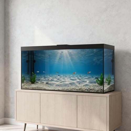 Aquarium Background & Double-Sided Sponge Cleaning Brush, 36x18 Inch Undersea Polyester Cloth Decor for Fish Tank, Blue Ocean Aquatic Themed Decorations Backdrop - size: 36x18in