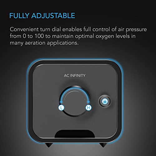 AC Infinity Air Pump One-Outlet Adjustable Oxygen Pump Kit with Tubing, Check Valve, and Air Stone, for Aquariums, Ponds, and Hydroponics Systems - size: 4.72 L Inch x 2.75 W Inch x 2.51 H Inch