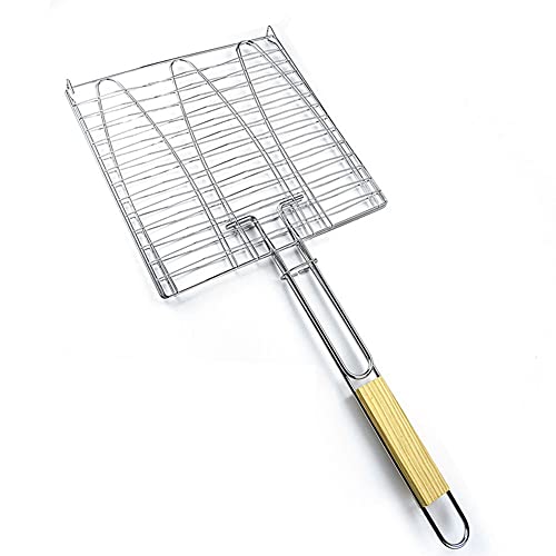 Ochine Grill Basket Portable Stainless Steel BBQ Barbecue Grilling Basket BBQ Tool Outdoor Grill Accessories with Handle for Fish, Vegetables, Shrimp, and Small Flat Sea Food - color: E
