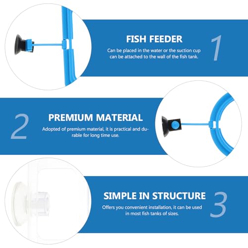 Luxshiny 3pcs Fish Feeding Ring Set with Suction Cups Aquarium Feeder Circles for Tropical Fish Blue and Square Design