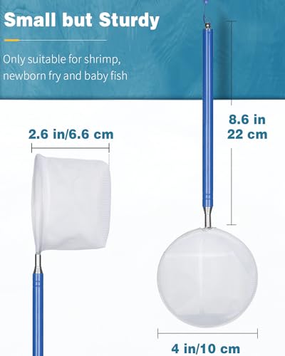 Pawfly Aquarium Shrimp Net 4 Inch With Long Extendable Stainless Steel Handle & Small Soft Round Fine Mesh for Baby Fish, Food Residue Debris Skimming Tool for Tank & Pond - color: Blue Round, size: 4 Inch
