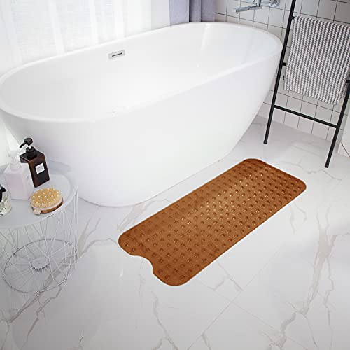 TEESHLY Bathtub Mats for Shower Tub, Extra Long Non-Slip 39 x 16 Inch Bath Mat with Drain Holes and Suction Cups, BathMat for Bathroom with Machine Washable (Clear Brown) - color: Clear Brown