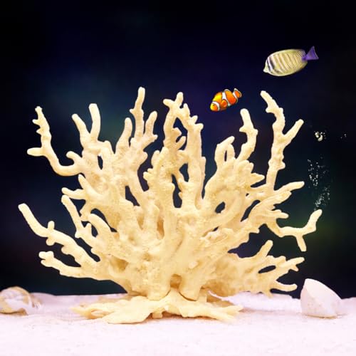 Artificial Coral Aquarium Ornament - PVC Fish Tank Decor for Aquascaping (5.9x5.12x2.17 Inch) - Beige - color: Beige