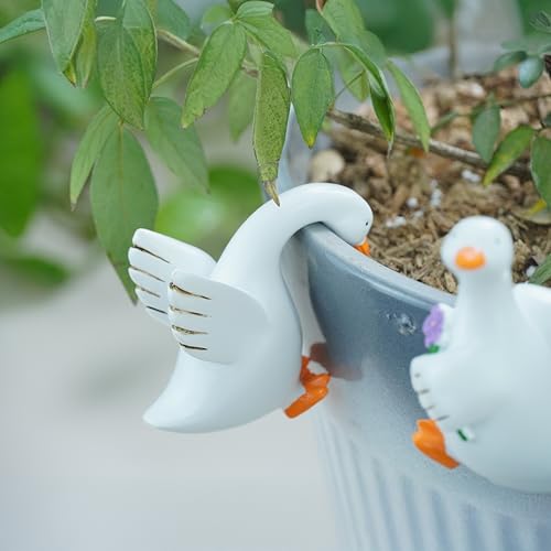 3PCS Goose Statue Duck Figurine Plant Pot Hanger Hugger, Resin Cute Goose Duck Ornament Garden Decor for Yard Lawn, Creative Gift for Plant Parents (3 Unique Styles) - style: Goose3
