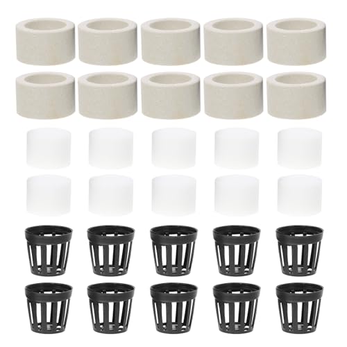 10 Sets Hydroponic Planting Basket with Sponges and Ring, Upgrade Aquarium Plant Weights Aquatic Water Plant Grass Containers Garden Slotted Mesh Net Cups Pots Fixed Rings for Hydroponics