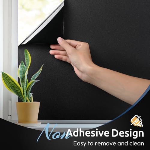 rabbitgoo Blackout Window Film, Removable Window Tint in House Static Cling, Darkening Privacy Heat & Light Blocking, Window Cover Day Sleep for Home Garage Bedroom Black 11.8 x 118.1 Inches - color: Black, size: 11.8" X 118.1"