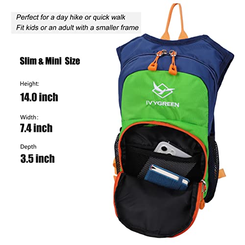 Ivygreen Kids Hydration Backpack, Hiking Backpack for Boys or Girls with 1.5L Water Bladder - color: Green, size: Small