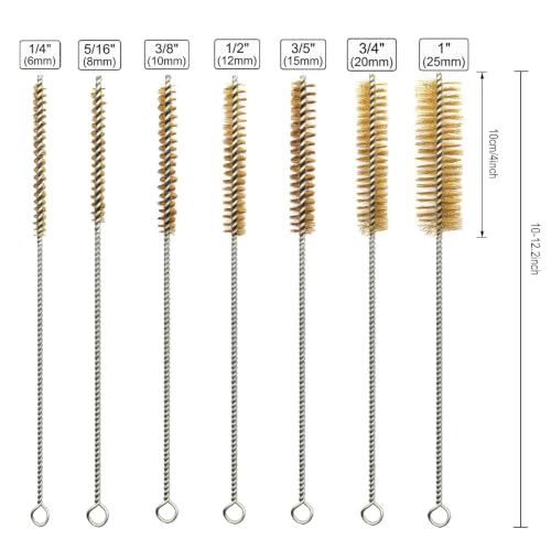 14-Piece Wire Bore Brush Set, 12" Long Tube Cleaning Brushes (Stainless Steel & Brass), 1/4"–1" Flexible Pipe Brushes for Metal, Tubes & Engine Parts