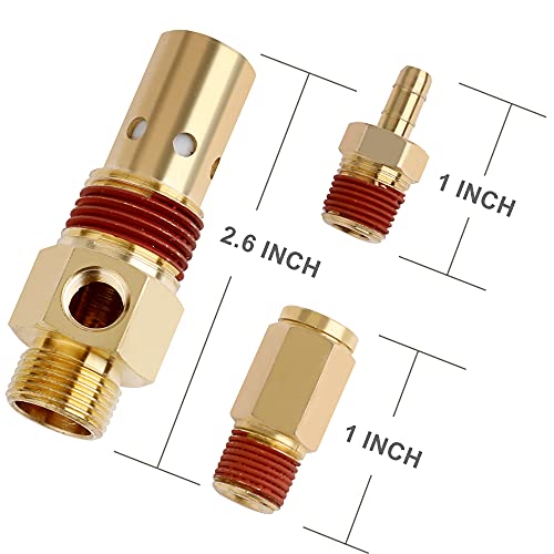 Air Compressor Replacement Components Brass 1/2 Inch MNPT Compressor in Tank Check Valve Kit with Three Different Unloader Tube Fittings 20 SCFM 4 Pieces