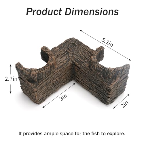 90° Corner Aquarium Tunnel Hide for Fish, Realistic Driftwood Stump Hides for Aquarium, Safe Resin Fish Cave for Betta, Shrimp, Corydoras, Axolotls (5.1"x5.1"x2.8")