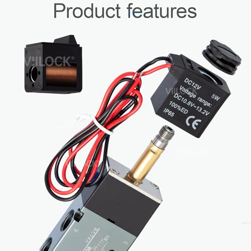 Pneumatic Solenoid Valve, 5 Way 2 Position 1/4”NPT Electric Air Control Valve 4V210-08 (DC12V Wire) - style: DC12V Wire
