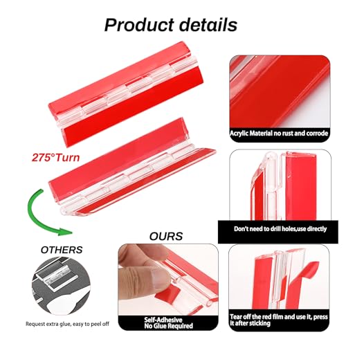 2pcs Acrylic Small Clear Plastic Transparent Folding Self-Adhesive Continuous Hinge for Cabinet Drawer Furniture Aquarium Lid DIY Crafts Display Stand 200x42 mm
