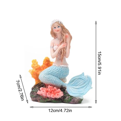 Rayberro 5.91" Mermaid Figurine Resin Mermaid Sculpture Mediterranean Princess Statue Home Office Desktop Ornaments Bookshelf Decor Mermaid Collectible Crafts Fish Tank Aquarium Decoration - color: Blue Sitting2