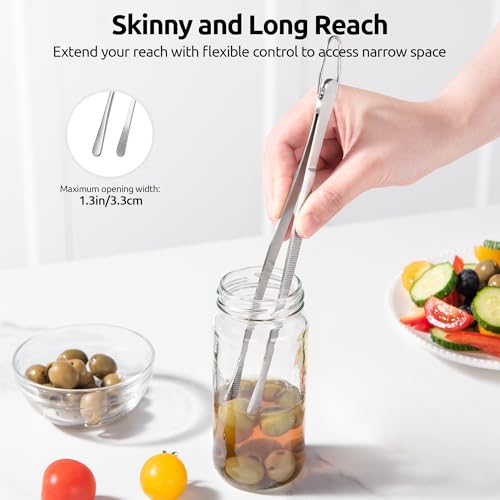 U-Taste 8" Kitchen Plating Tweezer Set: 18/8 Stainless Steel Food-Grade Metal Food Tong, Seamless-Welding, Flexible Pinching and Non-Slip for Serving, Decorating, Cooking, Baking (Round & Pointed Tip) - size: 8in (round+pointed tip)