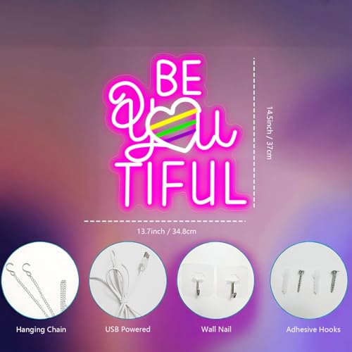 Be You Tiful Neon Sign For Wall Decor USB Powered Dimmable Letter Led Neon Light for Bedroom Kids Room Shop Salon Apartment Birthday Party Gift for Her - color: Neon Tiful