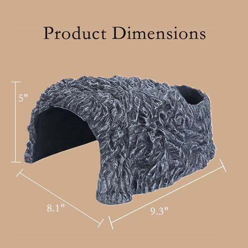 Extra Large Reptile Hideouts Cave, Resin Tortoise Hide Cave, Rock Basking Habitat Decor for Bearded Dragon, Leopard Gecko, Snake, Turtle, Lizard, Frog, Terrarium Aquarium Hideout(Large Size) - size: 9.3*8.1*5inch